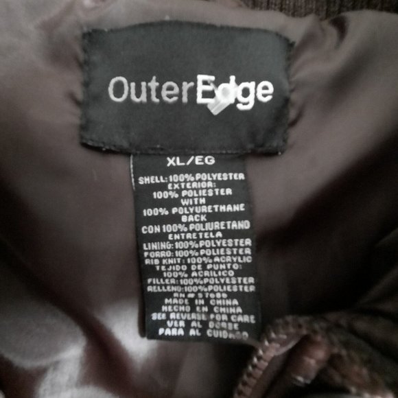 Outer Edge puffy Quilted Vest Full Zip + Buttons 2 Front Pockets Brown Size XL - Picture 7 of 7